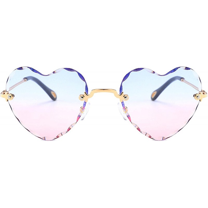 Rimless Classic Heart Lens Rimless Sunglasses for Women UV 400 Protection - Blue Pink - CY18RRM8AN3 $18.14