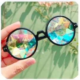 Oversized Round Kaleido Glasses Rave Festival Men Women Brand Designer Holographic Female Male Sunglasses Retro - Black - C01...