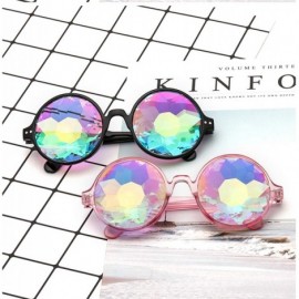 Oversized Round Kaleido Glasses Rave Festival Men Women Brand Designer Holographic Female Male Sunglasses Retro - Black - C01...