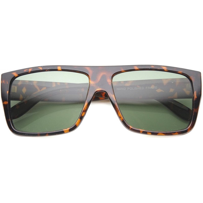 Square Casual Flat Top Wide Temple Square Lens Horn Rimmed Sunglasses 50mm - Tortoise / Green - CA124K96PWZ $7.88