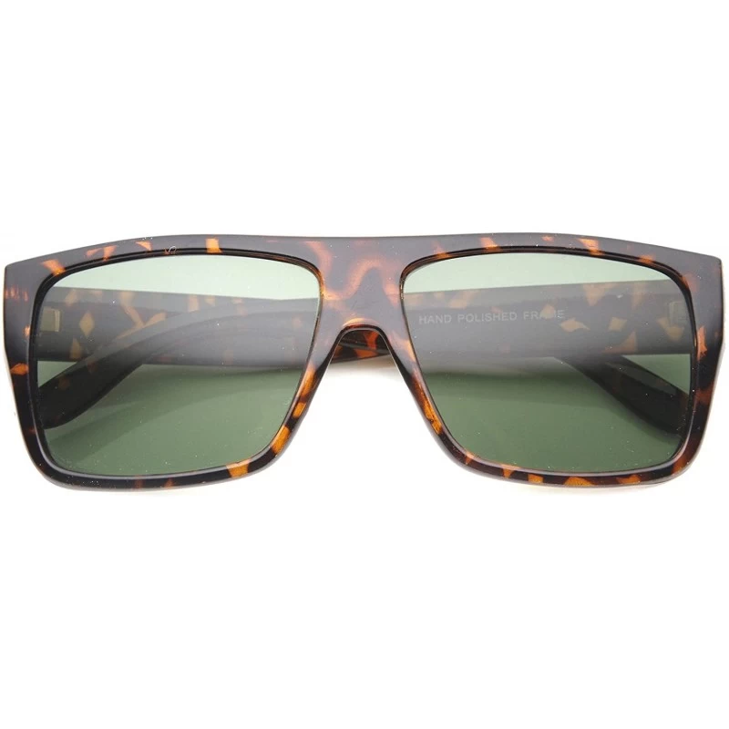 Square Casual Flat Top Wide Temple Square Lens Horn Rimmed Sunglasses 50mm - Tortoise / Green - CA124K96PWZ $7.88