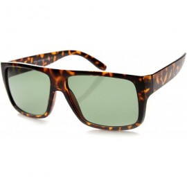 Square Casual Flat Top Wide Temple Square Lens Horn Rimmed Sunglasses 50mm - Tortoise / Green - CA124K96PWZ $7.88