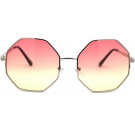 Rectangular Octagonal Hippie Tie Dye Gradient Lens Metal Rim Retro Sunglasses - Silver Red Yellow - C718Y92QH09 $9.35