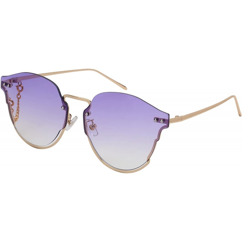 Oversized Oversized Metal Cat Eye Cutout Women Sunglass Flat Lens 3190-FLAP - Gold Frame/Purple Gradient Lens - CI18EQWYC77 $...