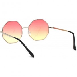 Rectangular Octagonal Hippie Tie Dye Gradient Lens Metal Rim Retro Sunglasses - Silver Red Yellow - C718Y92QH09 $9.35