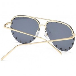 Oval Rivet Oval Sunglasses Brand Designer Black Pink Eyewear Rimless Double Bridge Frame Oculos UV400 - CZ198O6K46E $16.68