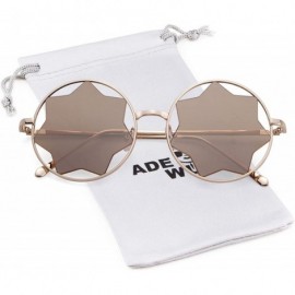 Oversized Round Sunglasses Trendy Unisex Glasses Star Mirrored Lens Circle Sunglasses - Gold Frame Brown Lens - C0188WK4IM9 $...