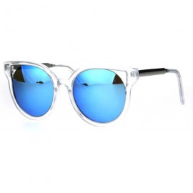 Round Womens Plastic Clear Horn Rim Cat Eye Round Retro Fashion Sunglasses - Blue - CK17Z3HKMEI $9.36