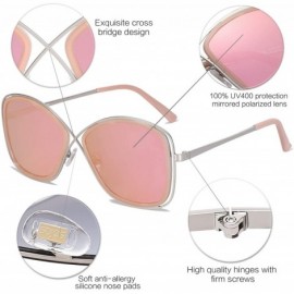 Oversized Polarized Oversized Womens Sunglasses Metal Frame Mirrored Lens QUEEN SJ1099 - C4 Silver Frame/Pink Mirrored Lens -...