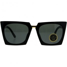 Oversized Impact Resistant Glass Lens Sunglasses Womens Oversized Square Fashion - Black - CQ18GQR85NU $10.81