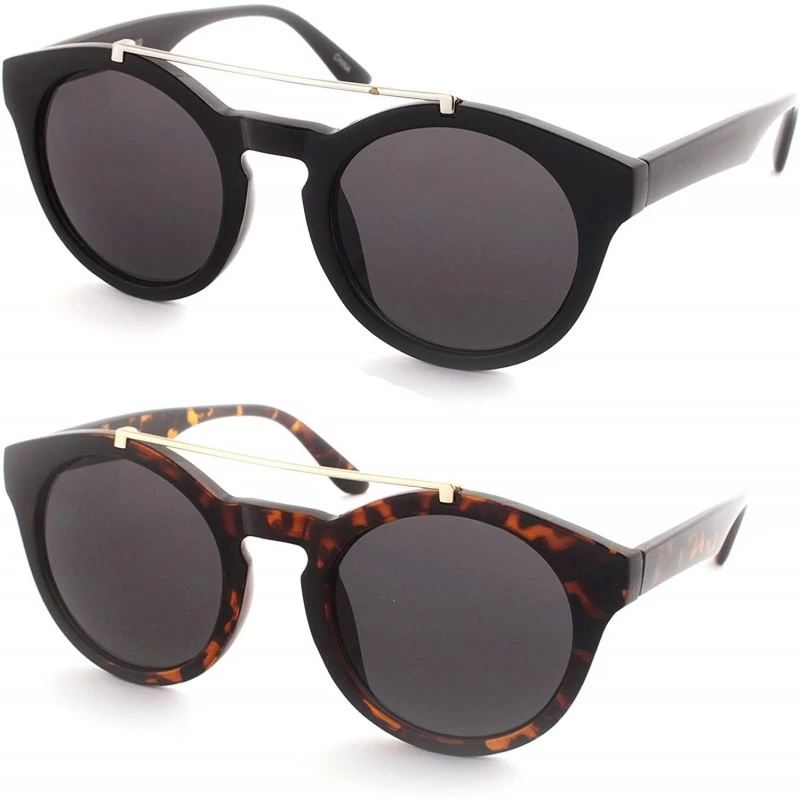 Round Round Sunglasses With Metal Bridge P2402 - 2 pcs Black-Smoke & Tort-Smoke - CL12JSUTQX1 $29.00