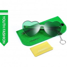 Rimless Rimless Heart Shaped Sunglasses Women One Piece Fashion Love Glasses B2419 - Green - C918CMLIESI $9.49