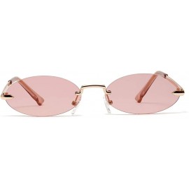 Rimless Men Frameless Sunglasses Oval Women Metal Sun Glasses Male Retro Clear Color Yellow - Light Brown - CZ18AOKAZ2U $10.51