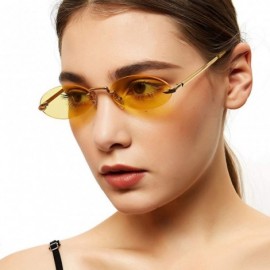 Rimless Men Frameless Sunglasses Oval Women Metal Sun Glasses Male Retro Clear Color Yellow - Light Brown - CZ18AOKAZ2U $10.51