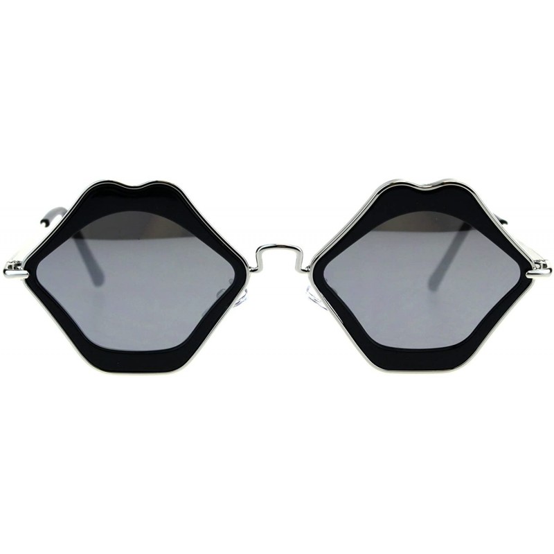 Square Unique Funky Lip Shape Hippie Groove Pimp Sunglasses - Black Silver Mirror - CA18EYHAEDA $10.74