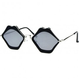 Square Unique Funky Lip Shape Hippie Groove Pimp Sunglasses - Black Silver Mirror - CA18EYHAEDA $10.74