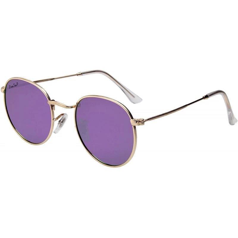 Round Polarized Round Metal Sunglasses for Women Men PC Lens 3447 - Purple - CV18CQYGGL4 $24.65