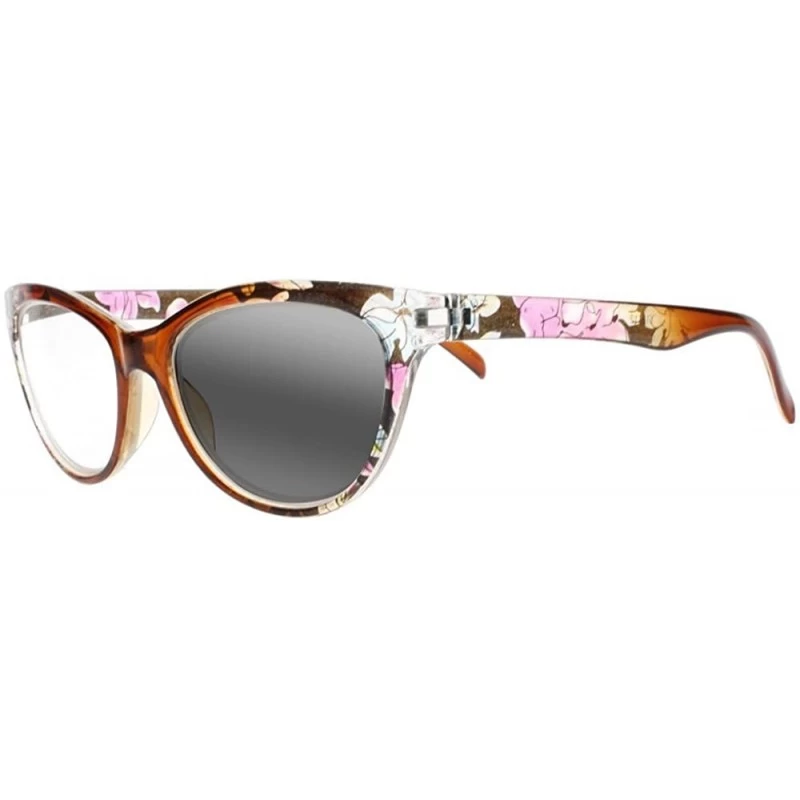 Oversized Women Cat Eye Flower Sun Reader Photochromic Transition Reading Glasses +1.0~+4.0 - Brown - C618H5E2E4S $18.78