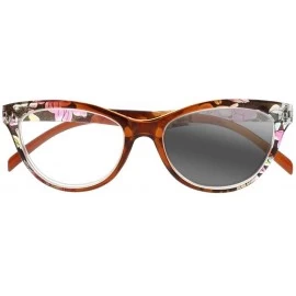 Oversized Women Cat Eye Flower Sun Reader Photochromic Transition Reading Glasses +1.0~+4.0 - Brown - C618H5E2E4S $18.78