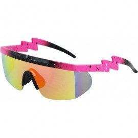 Wrap Semi Rimless Goggle Style Retro Rainbow Mirrored Lens ZigZag Sunglasses - Pink-orange/Mirror - CQ19E8XWYLW $14.55