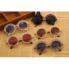 Goggle Ladies Fashion Sunglasses Inspired Round Metal Circle Polarized Sunglasses - Brown 1 - C518LCAD4QL $19.73