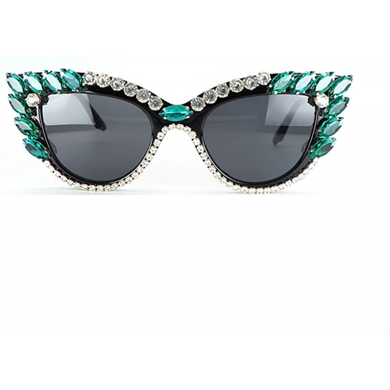 Cat Eye Retro Cateye Sunglasses for Women UV400 Protection Cat Eye bling rhinestone Sun Glasses - Green - CJ18AW70MNU $19.75