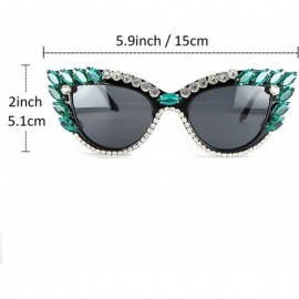 Cat Eye Retro Cateye Sunglasses for Women UV400 Protection Cat Eye bling rhinestone Sun Glasses - Green - CJ18AW70MNU $19.75