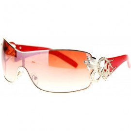 Rimless Womens Coy Metal Jewel Designer Fashion Shield Warp Sunglasses - Red - CL11N3BS83B $12.81