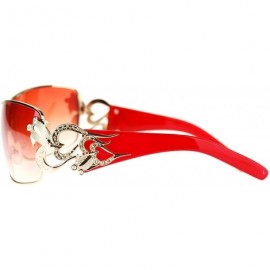 Rimless Womens Coy Metal Jewel Designer Fashion Shield Warp Sunglasses - Red - CL11N3BS83B $12.81