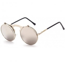 Round Red Peony Retro Vintage Round Flip Sunglasses punkSunglasses for Men and Women - White Reflective - CC18DX954KD $10.81