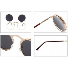 Round Red Peony Retro Vintage Round Flip Sunglasses punkSunglasses for Men and Women - White Reflective - CC18DX954KD $10.81