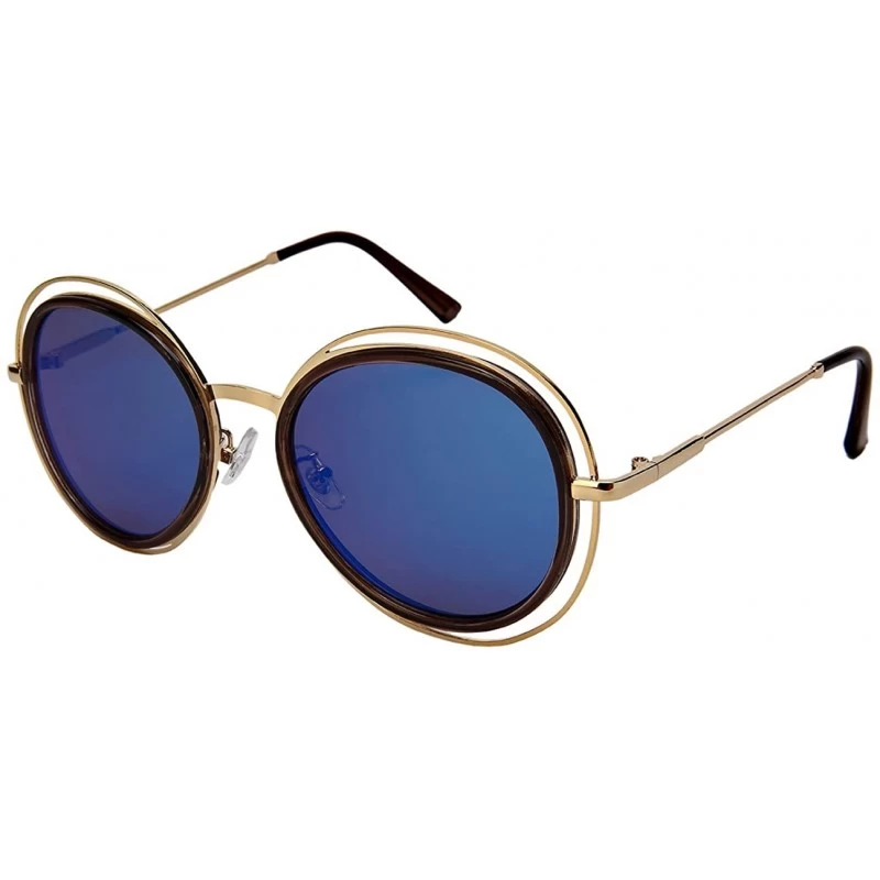 Oval Oval Shaped Cut Out Sunglasses with Flat Colored Mirror Lens 3305-FLREV - Clear Grey+gold - CP1845749KM $9.43