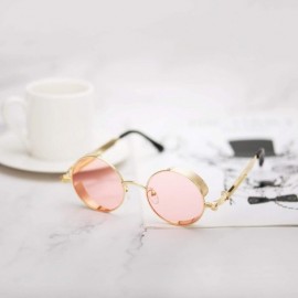 Round Steampunk Sunglasses Round Retro Metal Circle Frame Sunglasses Men & Women - Transparent Pink Lens/Gold Frame - C2196ST...