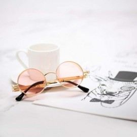 Round Steampunk Sunglasses Round Retro Metal Circle Frame Sunglasses Men & Women - Transparent Pink Lens/Gold Frame - C2196ST...