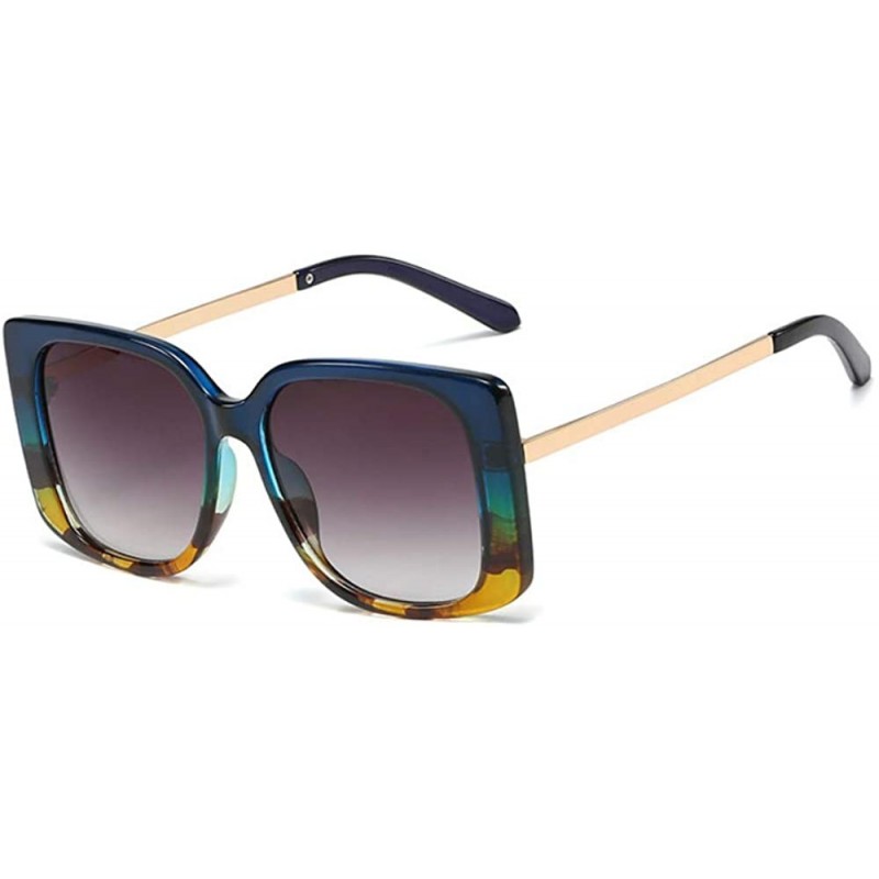 Rectangular UV400 Women Sunglasses Rectangular Vintage Retro Bold Square Multi Tinted Frame - Tortoise Blue - C91963Z9EQK $19.31