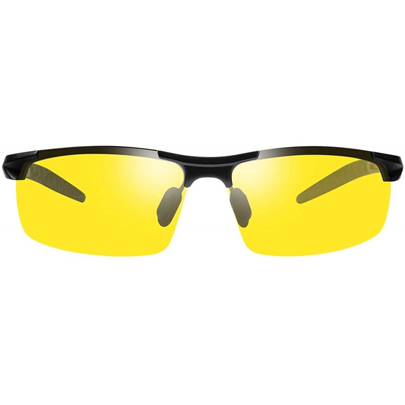 Semi-rimless Men's Photochromic Polarized Sunglasses Day and Night Driving Sports Glasses - 8177 Yellow - CE192DU5E27 $18.29