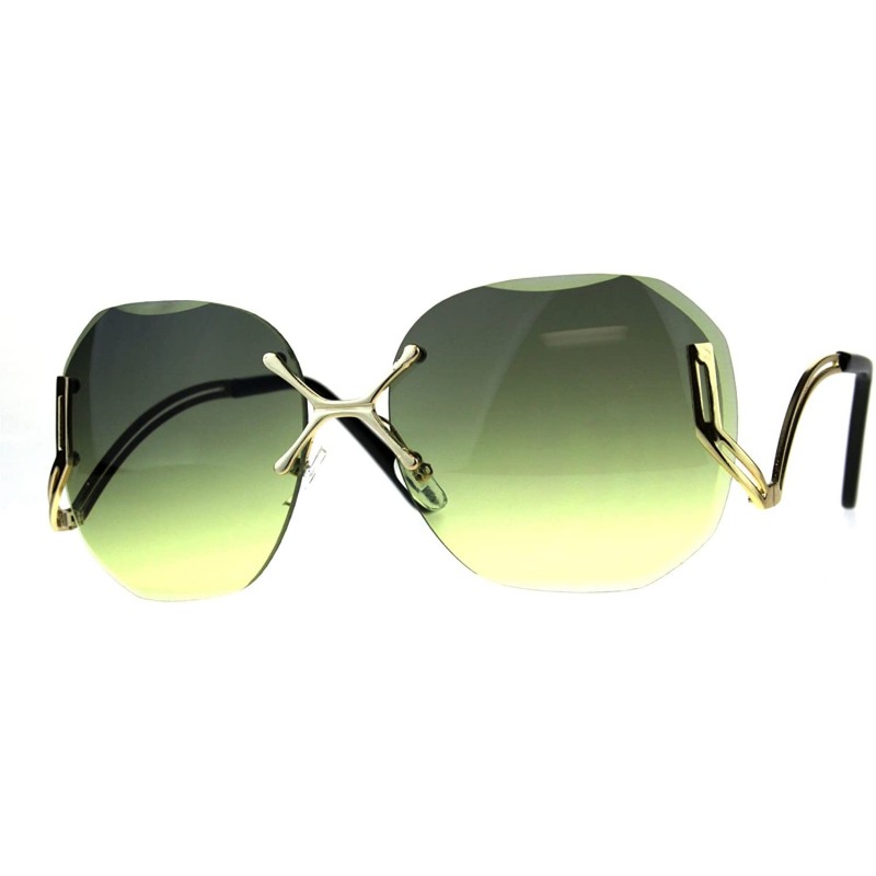 Butterfly Womens Luxury Rimless Designer Fashion Butterfly Sunglasses - Green Yellow - CY18CGO6QOD $14.10