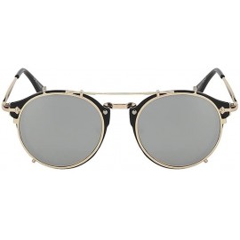 Oval Women UV400 Mirror Glasses Clip On Men Vintage Retro Steampunk Sunglasses - Black F Silver Mirror - CI18ET95NND $12.07