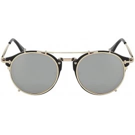 Oval Women UV400 Mirror Glasses Clip On Men Vintage Retro Steampunk Sunglasses - Black F Silver Mirror - CI18ET95NND $12.07