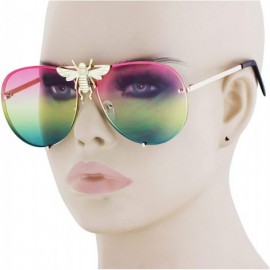 Shield Pilot Sunglasses Oversize Metal Frame Vintage Retro Men Women Shades - Pink/Yellow/Green - CN18RIA8O42 $11.26