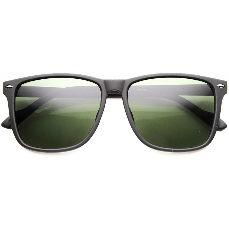 Wayfarer Thin Armed Casual Fashion Rectangular Horn Rimmed Frame with Green Tinted Lens Sunglasses - Black - CC122XJTPVR $11.64