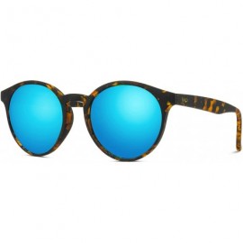 Cat Eye Classic Small Round Retro Sunglasses - Tortoise / Mirror Blue - C612GVZ5XOR $25.96