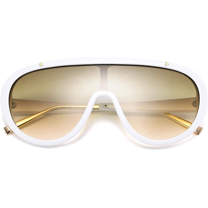 Goggle Oversized One Piece Sunglasses Women Men Fahion Siamese Lenses Retro Design B2580 - White - CI196RENOWC $16.17