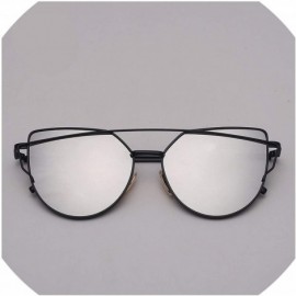 Cat Eye Designer Cat eye Sunglasses Women Vintage Metal Reflective Glasses For Women - Black Silver - CE18W4S9XNL $13.60