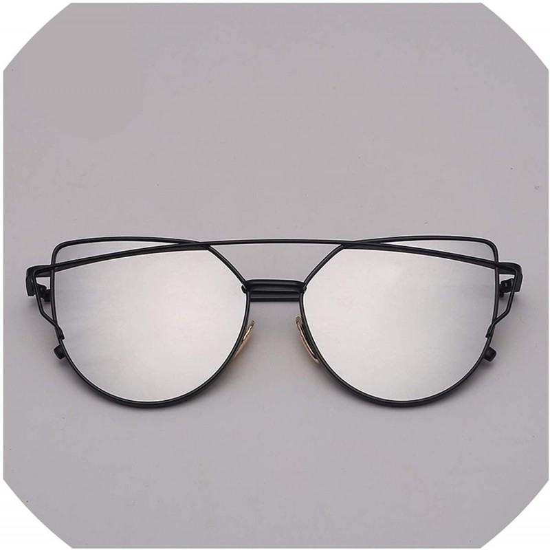 Cat Eye Designer Cat eye Sunglasses Women Vintage Metal Reflective Glasses For Women - Black Silver - CE18W4S9XNL $13.60