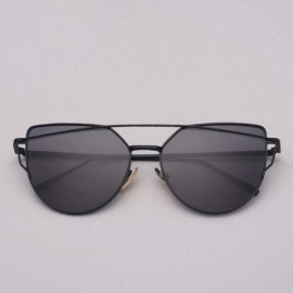 Cat Eye Designer Cat eye Sunglasses Women Vintage Metal Reflective Glasses For Women - Black Silver - CE18W4S9XNL $13.60