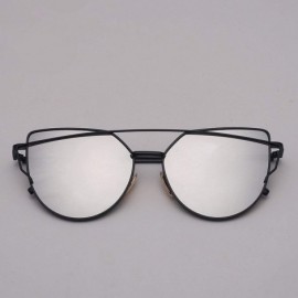 Cat Eye Designer Cat eye Sunglasses Women Vintage Metal Reflective Glasses For Women - Black Silver - CE18W4S9XNL $13.60