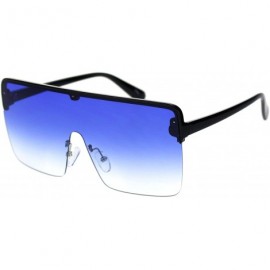 Shield Halfrim Oversize Square Rectangular Shield Racer Sunglasses - Black Blue - C418RYYGU3H $11.22