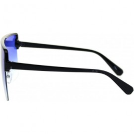 Shield Halfrim Oversize Square Rectangular Shield Racer Sunglasses - Black Blue - C418RYYGU3H $11.22