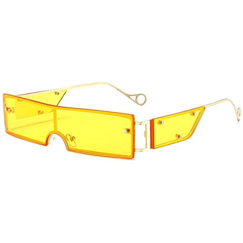 Rectangular Rectangular Sunglasses with Side Shields Party One Piece Vintage Sun Glasses Metal - Gold With Yellow - CI1999IEG...